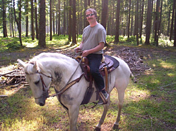 Andy rides a proper horse