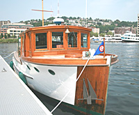 Larry's beautiful wooden cruising boat on Lake Union